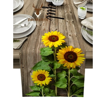 

Sunflower Wood Grain Retro Modern Table Runners Holiday Party Wedding ration Tablecloth Living Room Dining Table Accessories
