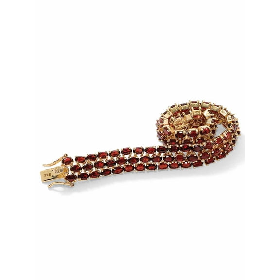 PalmBeach Jewelry Oval-Cut Garnet Triple-Row Tennis Bracelet in Yellow Gold-Plated Sterling Silver 7.25" or 8.5" Length