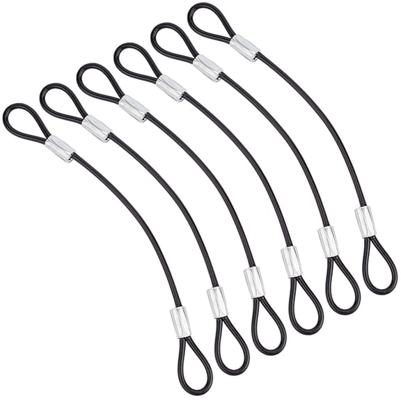 6Pcs Coated Steel Cable with Loops 2mm Dia Safety Cable Wire 127mm Black Flexible Carbon Steel Lanyard Chain