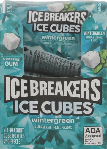 ICE BREAKERS Ice Cubes Wintergreen Sugar Free Chewing Gum Bottles, 3.24 oz (6 Count, 40 Pieces)