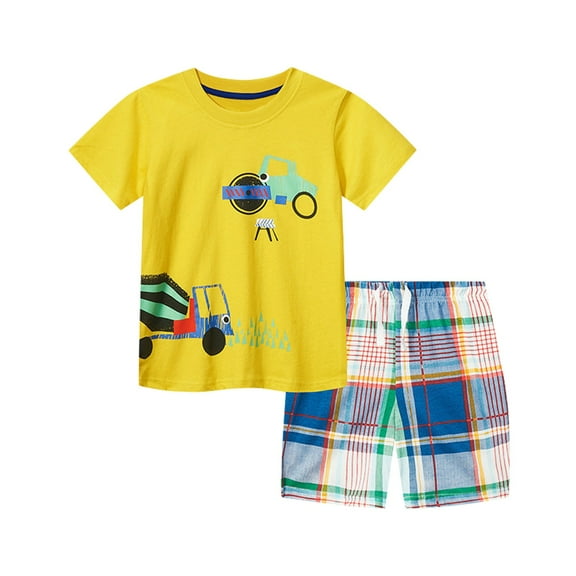 Toddler Baby Boy Outfits Summer Children'S Short Sleeved Car Pattern Two Piece Knitted Cartoon Printed T Shirt Shorts Boys Clothes Size 4-5T