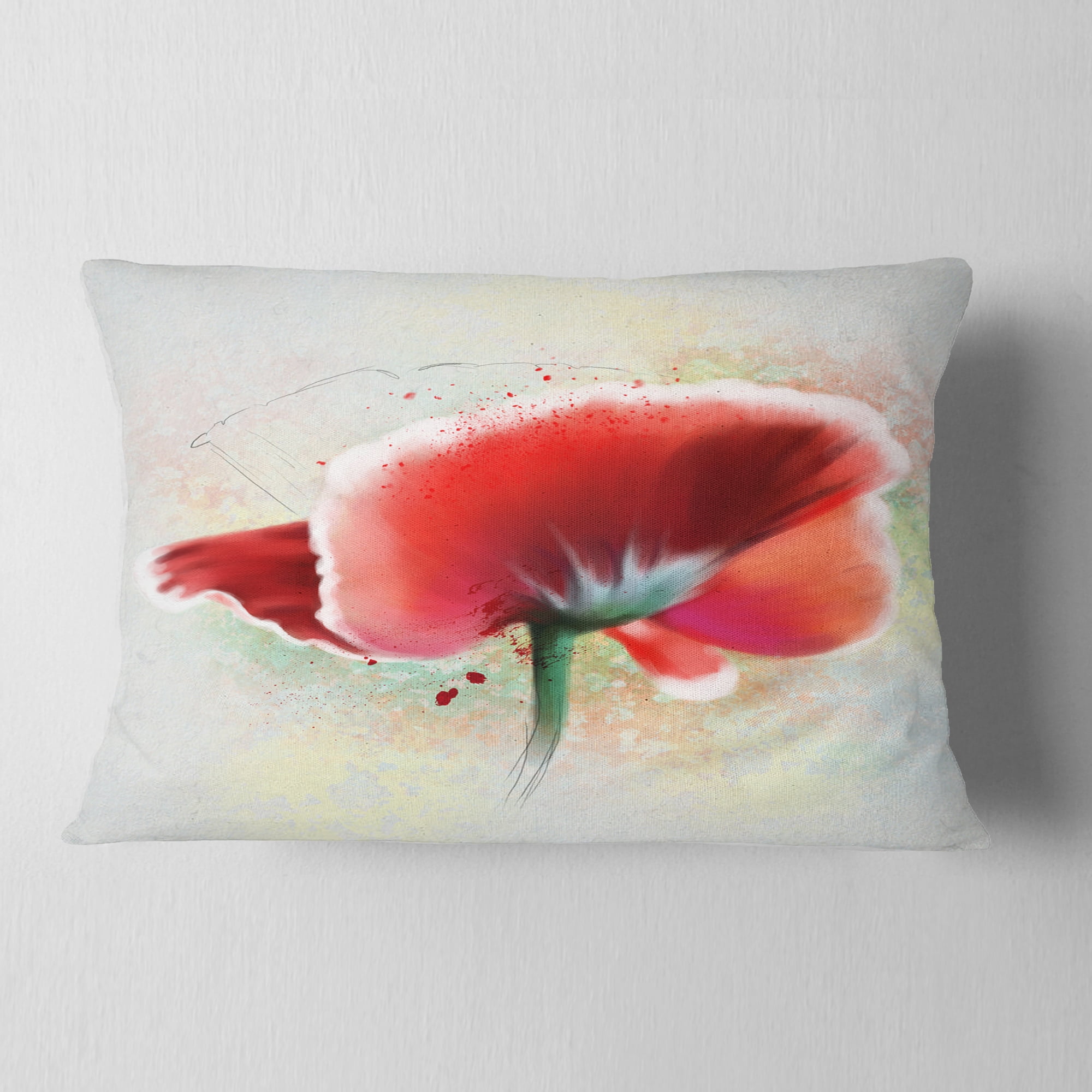 Designart Beautiful Red Watercolor Poppy - Flowers Throw Pillowwork - 12x20