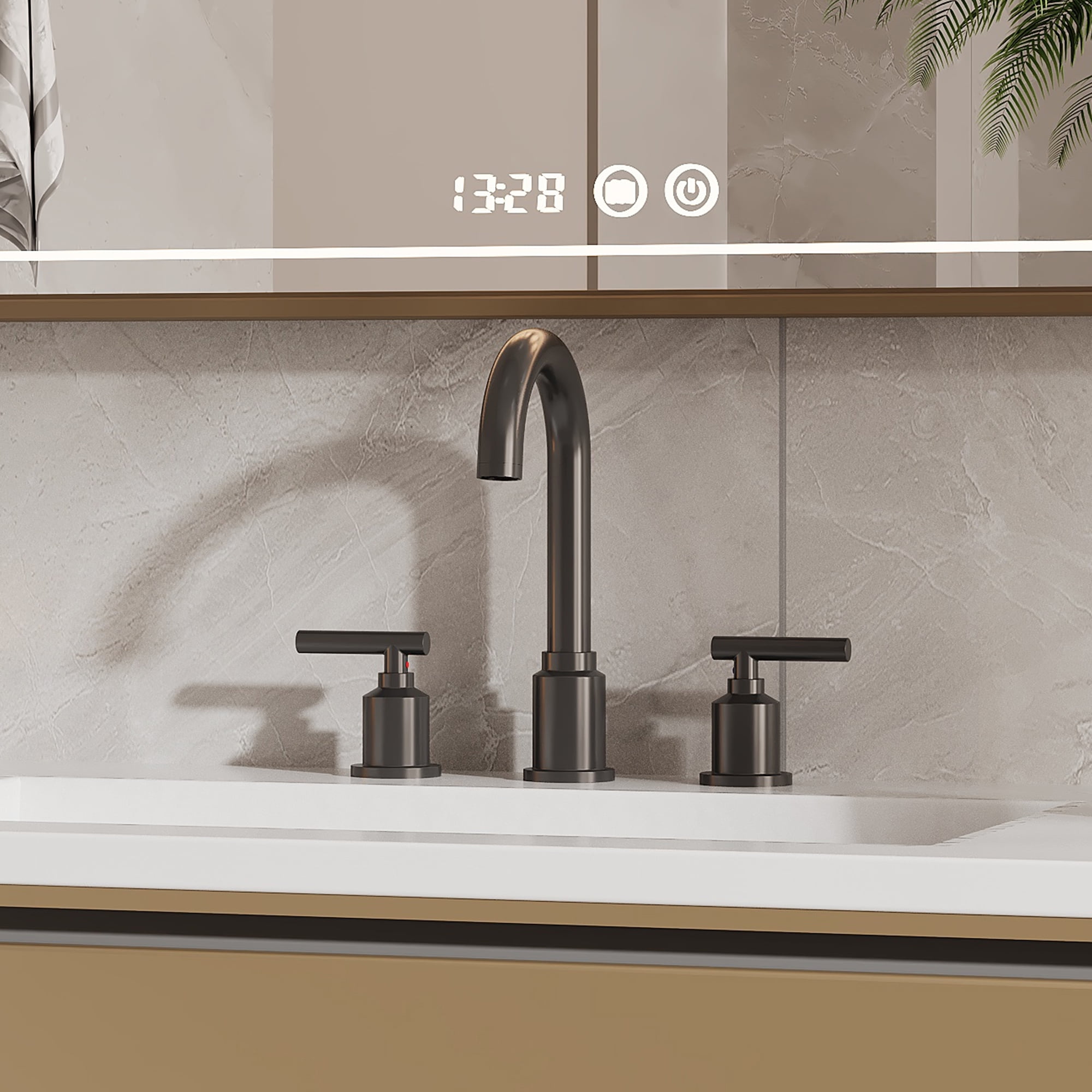 8 Inch Widespread Bathroom Faucet - Brushed Nickel Finish with Drain Assembly, black