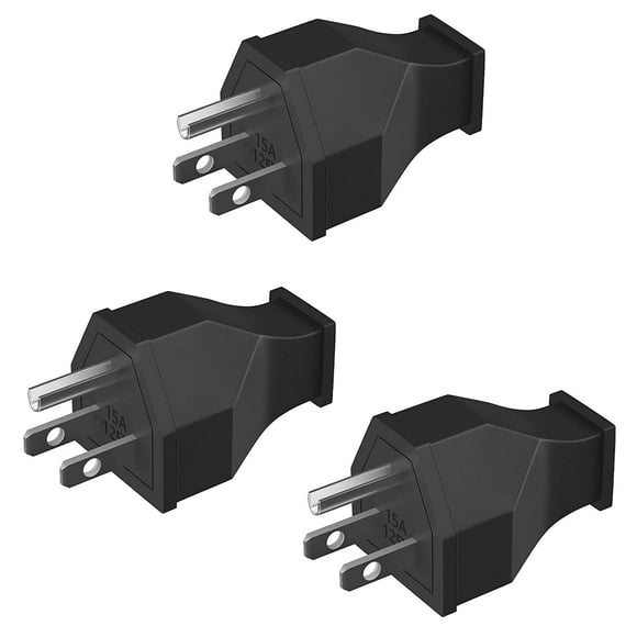 GHSDFBB 3 Pack American 3 Pins AC Electric Male Power Plug, 15A/ 125V Outlet Adaptor Wire Rewireable Extension Cord Connector for US Plug, Straight Blade, Residential Grade