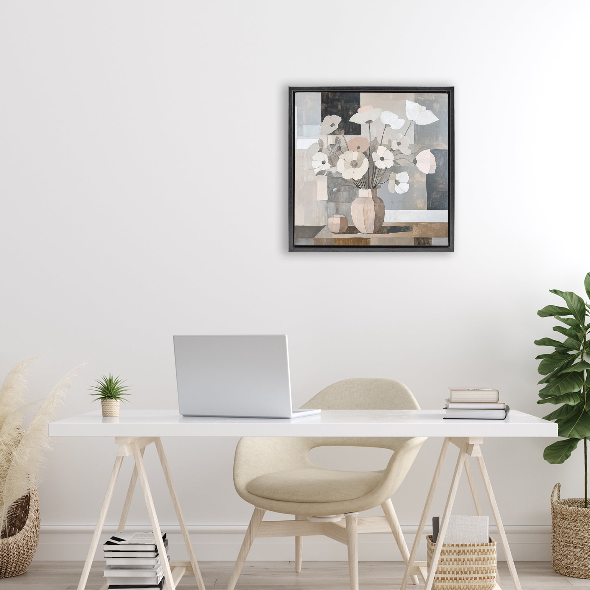 Stupell Industries Muted Pastel Poppies in Cubism Black Framed Floater Canvas Wall Art, design by Heidi Kuntz