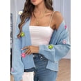 thumbnail image 6 of Women'S Cropped Cardigan Sweaters Boho Crochet Floral Embroidery Oversized Open Front Knit Sweater Outwear Blue S, 6 of 8