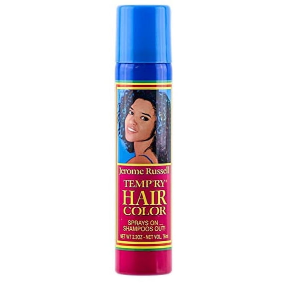 Jerome Russell TEMP-RY HAIR COLOR SPRAY, Temporary Aerosol Hairspray, Hair Color Dye Spray (w/Sleek Steel Pin Tail Comb) Spray On, Wash Out (BLUE BLACK - 2.2 oz / 65 ml)