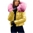 thumbnail image 3 of YOIAVAIOY Women Winter Warm Down Jacket Thick Slim Flash Coat Outdoor Faux Fur Hood Parka Short Slim Puffer Jacket Orange M, 3 of 9