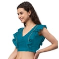 thumbnail image 2 of eloria Women Ruffle Sleeveless&nbsp; Saree Blouse V Neck Summer Casual Sari Top Color : Teal Blue, SIZE : 42, 2 of 5