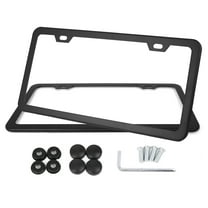 REGALWOVEN 2 pcs Stainless Steel  Car Front Rear License Plate Frame Black 2 Hole with Screw Caps