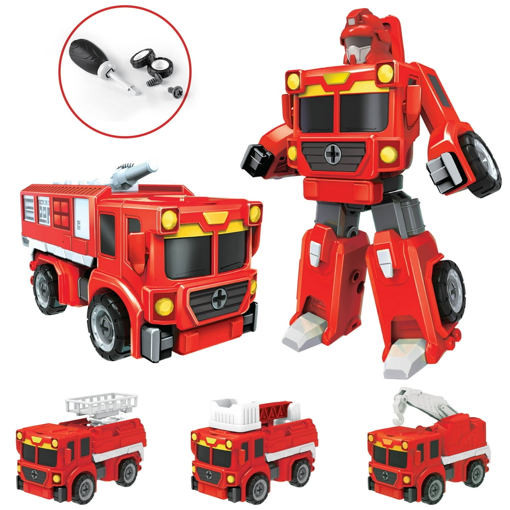 USA Toyz Red Truck Bots Fire Truck Transforming STEM Toy Robot for