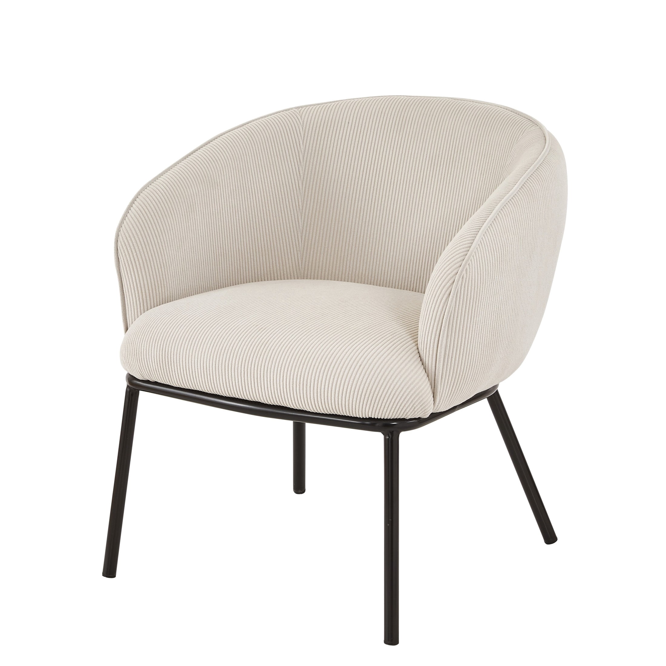 GDF Studio Mid-Century Modern Barrel Accent Chair with Corduroy Upholstery & Metal Legs, Beige