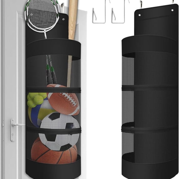 Basketball Kids Toy Storage Bag - Over the Door Hanging Organizer for Sports Equipment, Mesh Pouch for Garage Playroom, Space-Saving