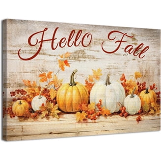 GLOBLELAND Autumn Pumpkin Basket Metal Tin Sign - 12x8 Inch Retro Wall Art, Hello Fall