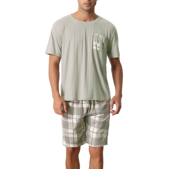 INSPIRE CHIC Men's Sleepwear Short Sleeve T-Shirt with Plaid Shorts Pajama Set M Gray