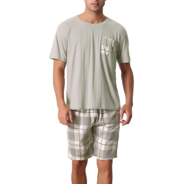 INSPIRAR CHIC Conjunto de Pijama para Hombre de Camiseta de Manga Corta con Pantalones Cortos a Cuadros S Gris