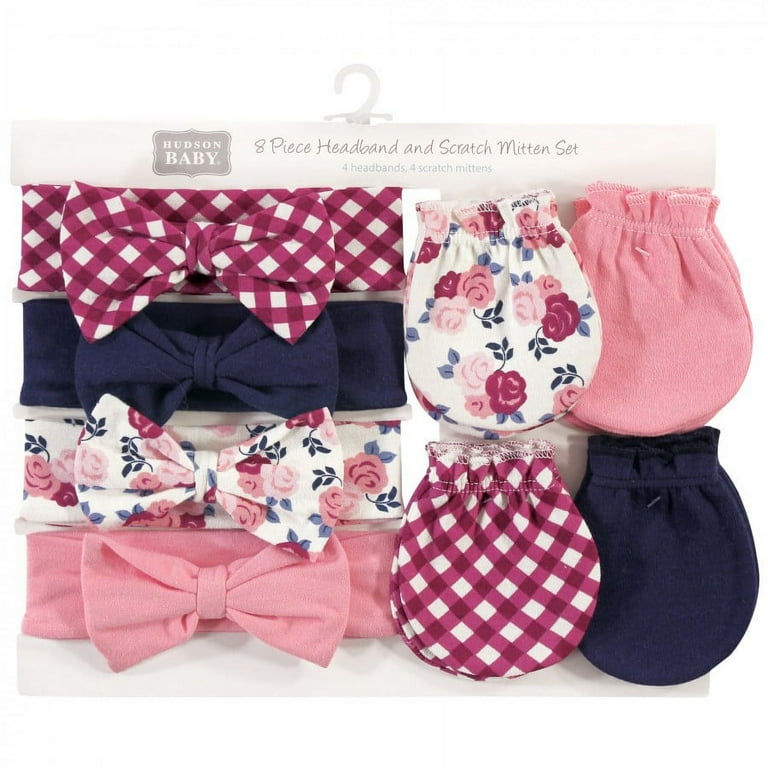 Hudson Baby Infant Girl Cotton Headband and Scratch Mitten