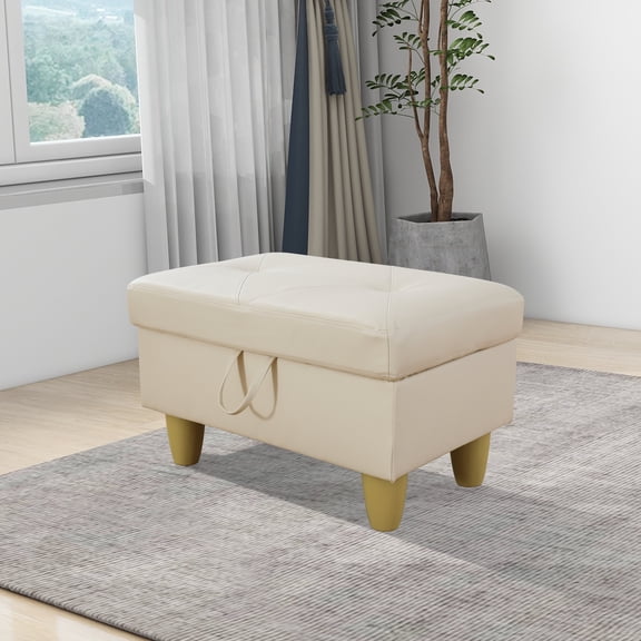 Faux Leather Storage Ottoman for Living Room