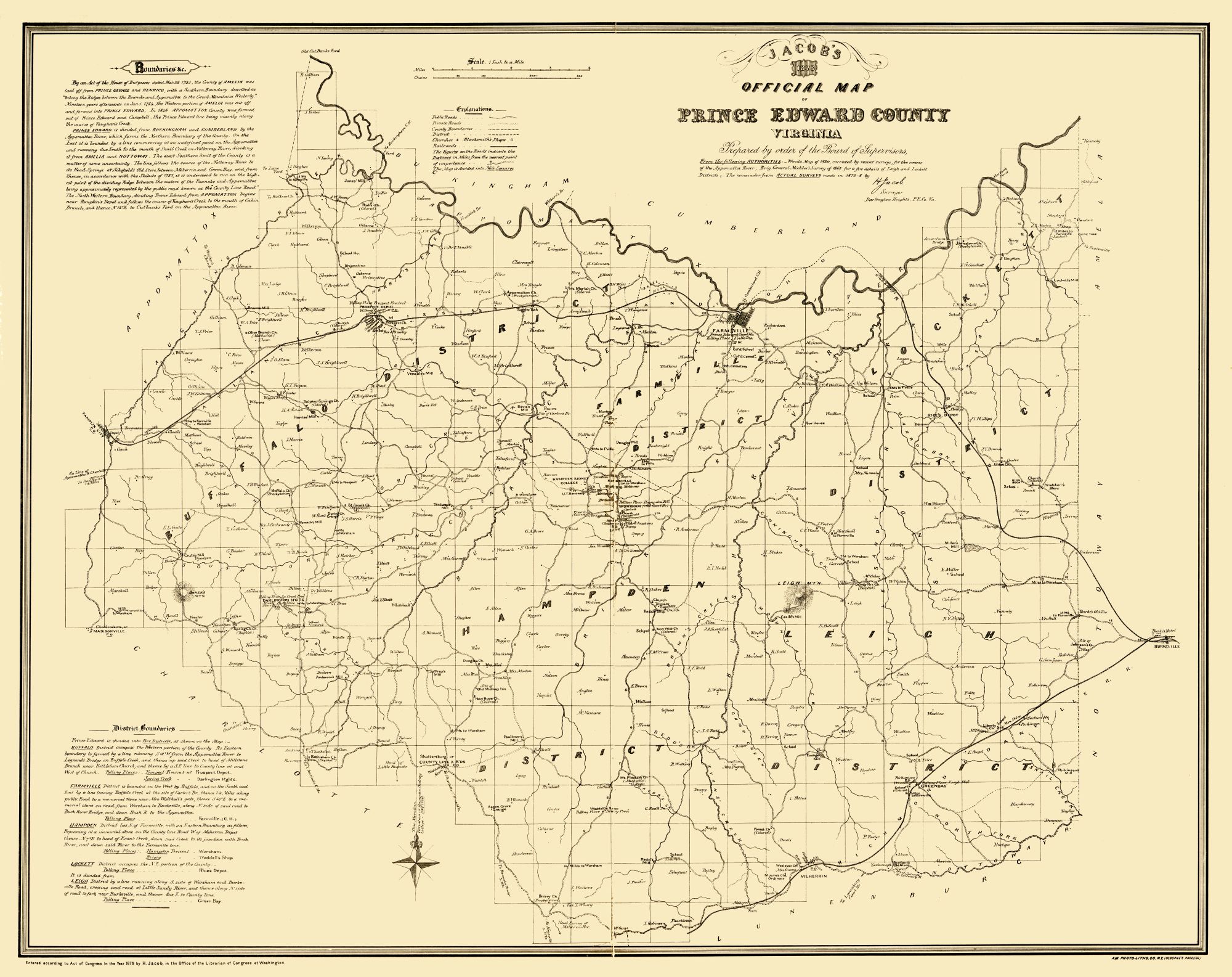 Prince Edward County Va Map Prince Edward County Virginia - Jacob 1879 - 29.03 X 23 - Walmart.com