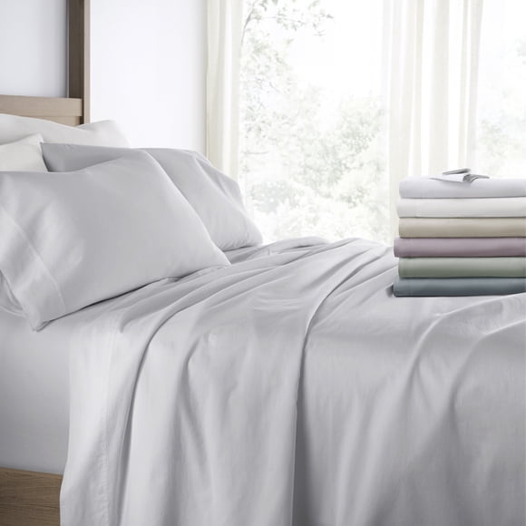 Juego de Sábanas de Algodón de Satén de Fibra Larga - Ultra Suaves, Cepilladas Dobles y Lavadas en Gris Claro para Ropa de Cama Tamaño King - Comfort Canopy