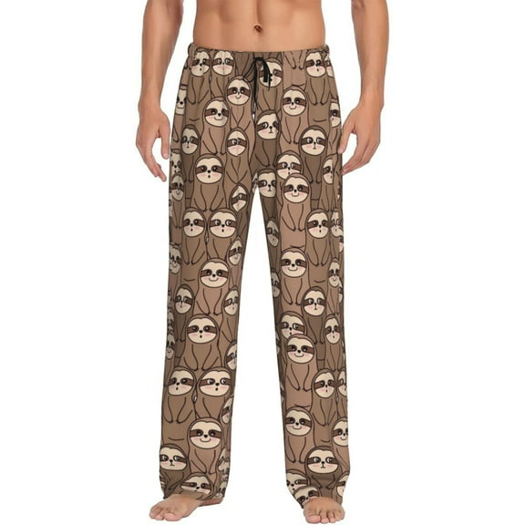 Gukieu brown sloth family Print Men's Home Trousers, Elastic Drawstring Home Pajamas Clothing Suitable for Adult Men-Small