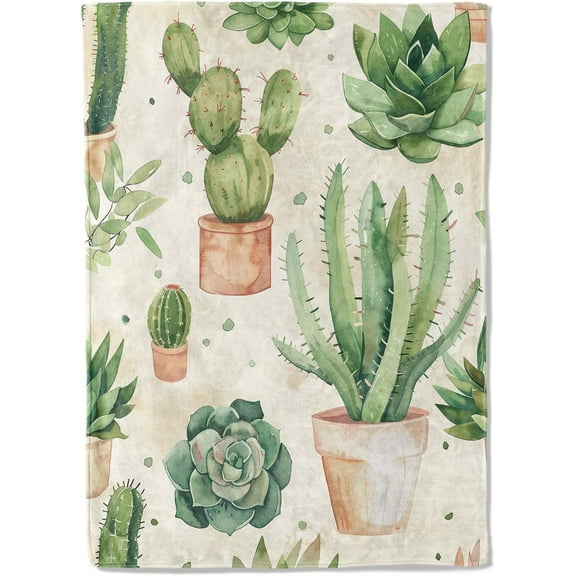 Charm Cactus Ultra-Soft Flannel Throw Blanket–Cozy, Lightweight, Anti-Pilling Fleece - Perfect for Couch, Bed, Travel–Warm Plush Comfort for All–Lush Cactus Print for Home Décor 60×50in