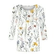 thumbnail image 4 of CYMMPU Tunic Tops 3/4 Sleeve Summer Trendy Shirts Spring Tops Blouses for Women Dressy Casual Round Neck Flower Printed Loose Fit Lightweight Basic Tees White M, 4 of 5