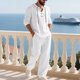 thumbnail image 1 of Ceisia Men's Loose Fit Cotton-Linen 2-Piece Set Hooded Henley Long Sleeve Shirt with Elastic Waist Wide Leg Pants Gifts, 1 of 8
