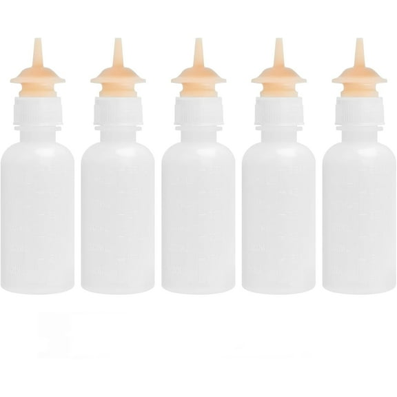 Monebena Pack of 5 Pet Feeding Bottle, Reusable Nursing Bottles Kits with Silicone Nipple, Replacement Original Feeding Bottle for Newborn Kittens Puppies Rabbits Small Cat Dog Animals, Short Nipple