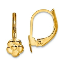 14k Gold Polished Flower Leverback Earrings 12.6x5.38mm Wide Stud Earring for Women - .5 Grams