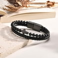 thumbnail image 4 of Mens Cross Bead Braided Genuine Leather Bracelet, Black Gemstone Agate Onyx Beaded Rosary Obsidian Bangle, Faith Religious Easter Catholic Christian Communion Baptism Christmas Jewelry Gift for Men, 4 of 6