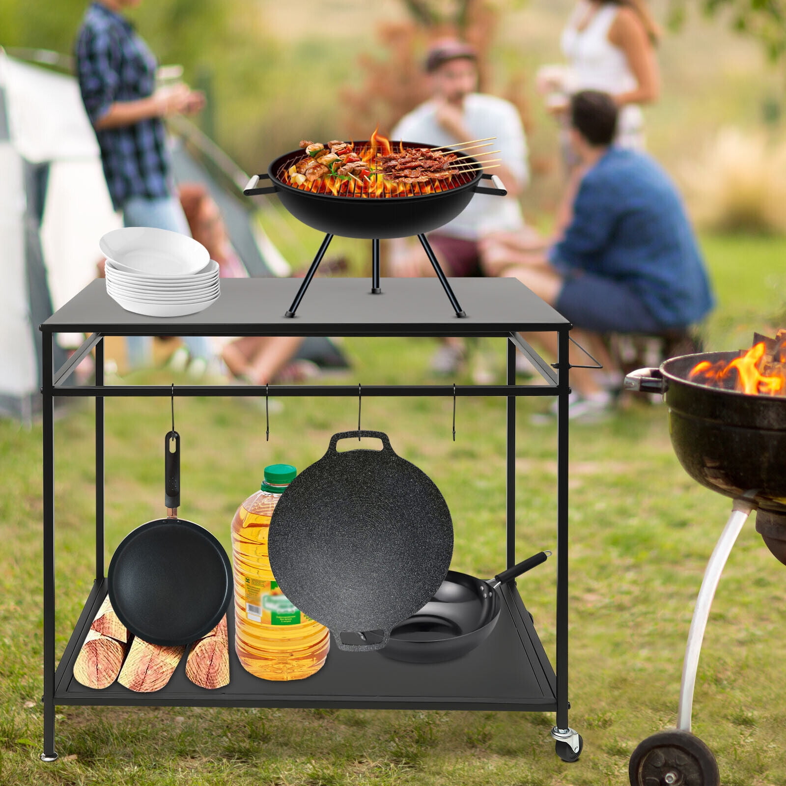 Kitchen Prep Table BBQ Grill Bar Cart Outdoor Griddle Cooking Stainless Steel