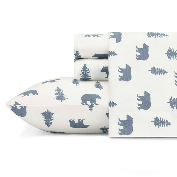 Eddie Bauer Bears And Trees Blue Cotton Flannel 4 Piece Sheet Set, Full