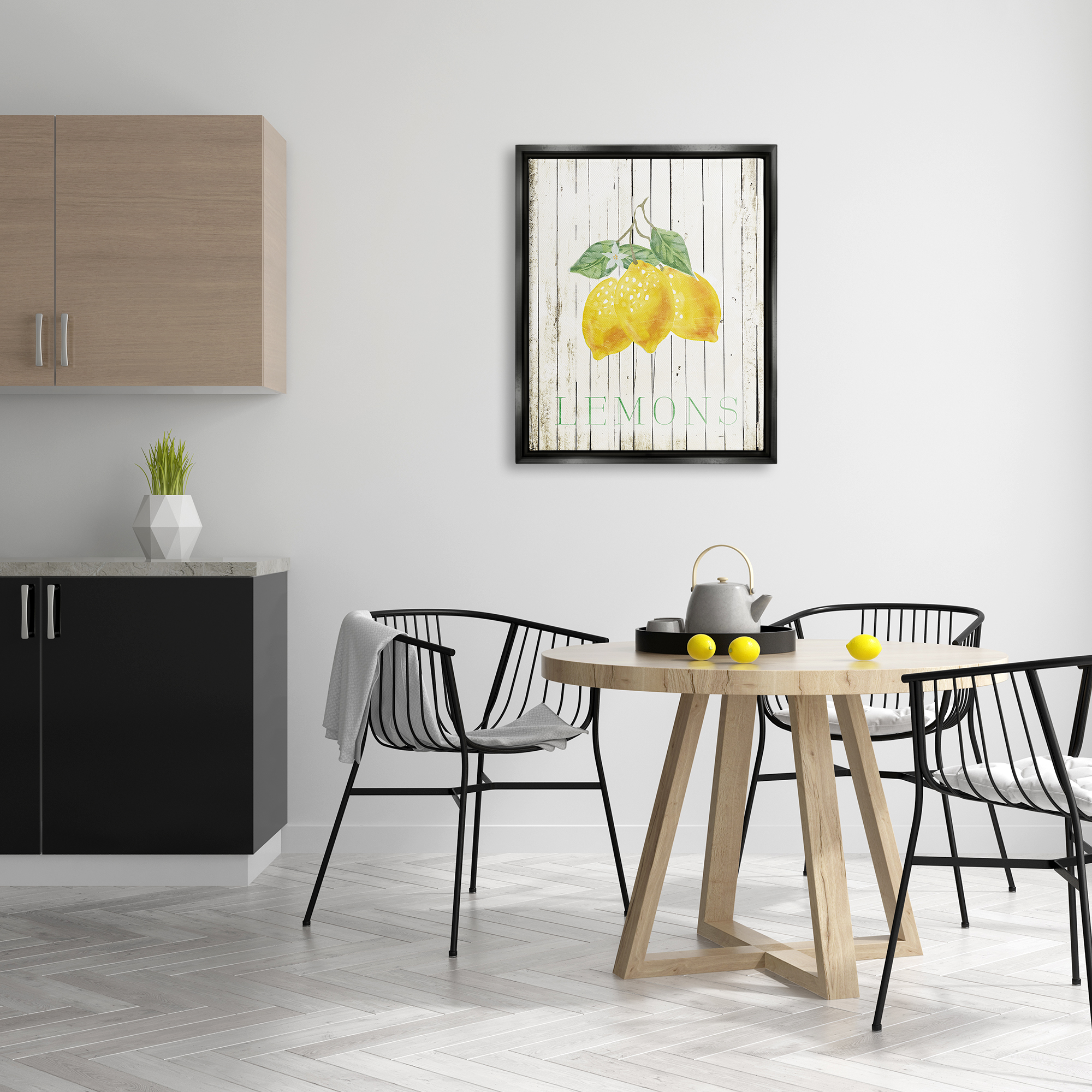 Stupell Rustic Lemons Country Patterned Food & Beverage Painting Black Floater Framed Art Print Wall Art