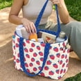 thumbnail image 2 of Pzuqiu Strawberry Print Women's Quilted Tote Bag, Large Capacity Lightweight Blue Puffer Shoulder Handbag with Pockets for Work Shopping Travel College Everyday Use, 2 of 7