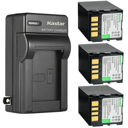 Image of Kastar 3-Pack Battery and AC Wall Charger Replacement for JVC GR-D346EY GR-D346US GR-D347 GR-D347U GR-D347US GR-D350 GR-D350AA GR-D350AC Camera JVC BN-VF707 BN-VF714 BN-VF733 BN-VF733U Battery