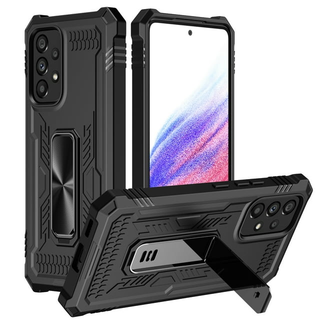 Étui Hybride Robuste pour Samsung Galaxy A23 5G, Protection Blindée Robuste avec Béquille Cachée en Métal, Antichoc et Anti-Rayures, Noir