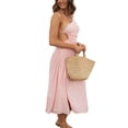 thumbnail image 3 of ZAXARRA Femmes Été Midi Robe Couleur Unie/floral Imprimé Spaghetti Sangle Croisée Tie-Up Dos Nu Robe de Mode Fendue Partie Robe, 3 of 6