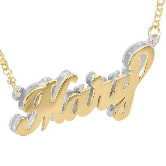14Kt Solid Gold & Sterling Silver Personalized Double 3 D Name Necklace with Sterling Silver Rollo Chain
