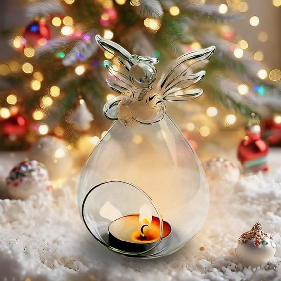 Christmas Clear Glass Angel Tealight Candle Holder,Transparent Winged Figurine Votive Decor,Table Centerpiece for Xmas Valentines Dinner Farmhouse Home Gift Ornament
