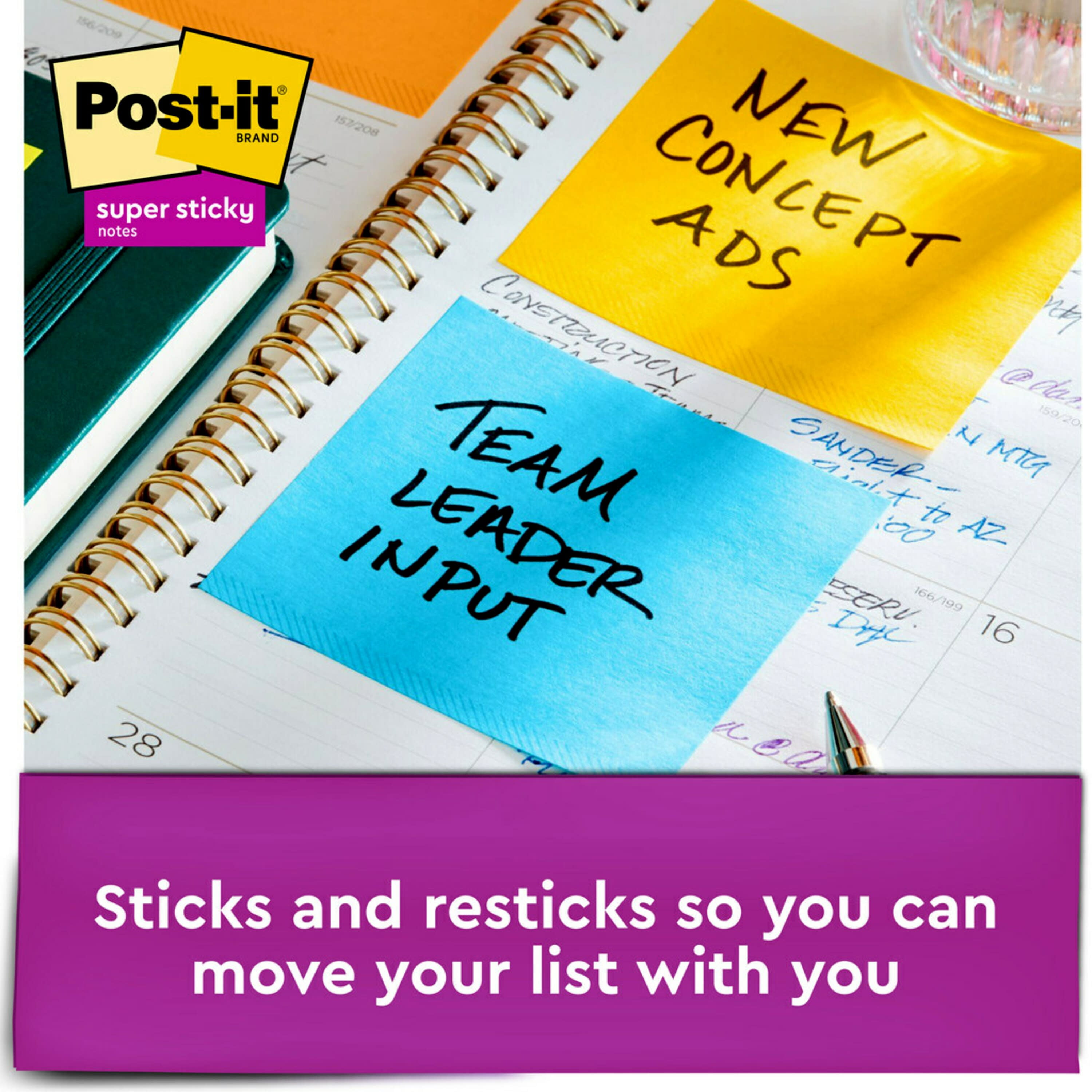  Post-it Super Sticky Full Stick Notes, 3x3 in, 12 Pads, 2x the  Sticking Power, Energy Boost Collection, Bright Colors (Orange, Pink, Blue,  Green), Recyclable (F330-12SSAU) : Office Products