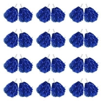CUGBO 24Pcs Cheerleading Pom Poms, Handle Metallic Foil Flower Ribbons for Dance Sports Game Party (Blue)