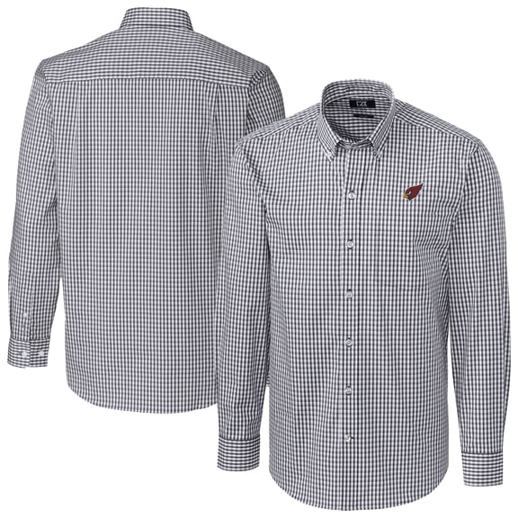 Men's Cutter & Buck Charcoal Arizona Cardinals Easy Care Stretch Gingham Big & Tall Long Sleeve Button-Down Dress Shirt