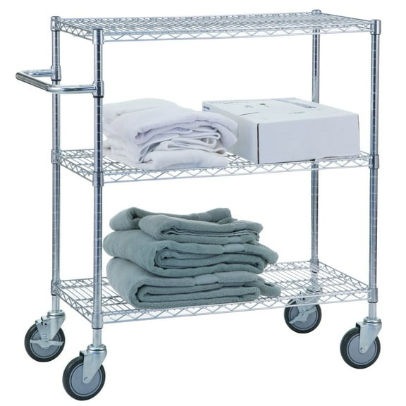 R&B Wire Products Triple Shelf Utility Cart 24x48x42, 3 Wire Shelves