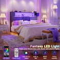thumbnail image 5 of iSunirm Full Size Upholstered Headboard with Storage Cabinet & Shelf, Full Headboard with Outlets and RGB LED Light, Stable & Sturdy, for Bedroom/Dorm Room, 40.1"W x 6.3"D x 43.3"H, Black, 5 of 9