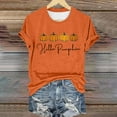 thumbnail image 2 of Womens Tops Autumn Pumpkin Embroidery Print T-Shirt Cute Graphic Short Sleeve Crew Neck Tee Soft Breathable Blend Fabric 4Xl Sweaters For Women, 2 of 4