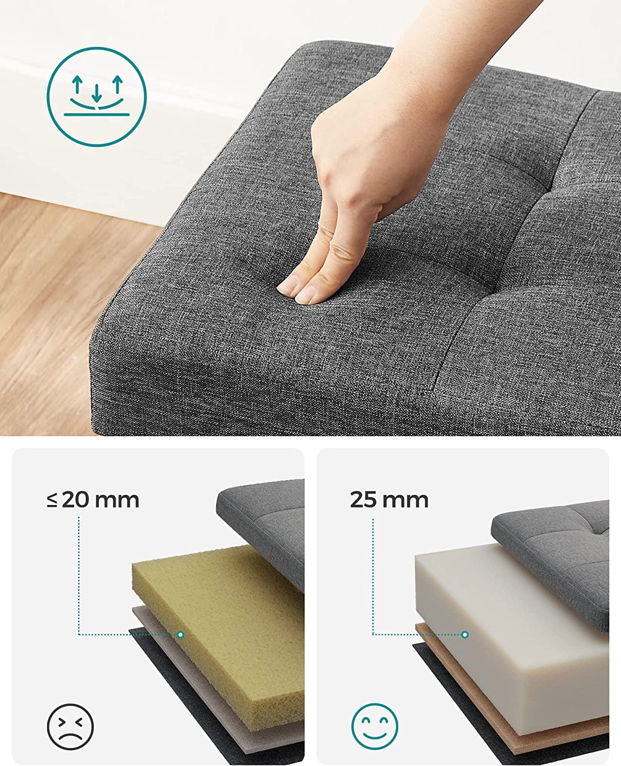 SONGMICS 43.3" Storage Ottoman Bench Ottoman with Storage CoEnd of Bed Storage Holds Up to 660 lb for Living Room Dark Gray