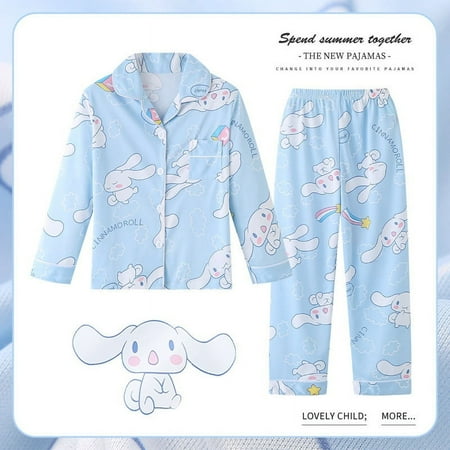 

Sanrio Suit Pajamas Kuromi Cinnamoroll Hello Kitty Anime Kawaii Autumn Long-Sleeved student Home Sleepwear Childrens Clothing