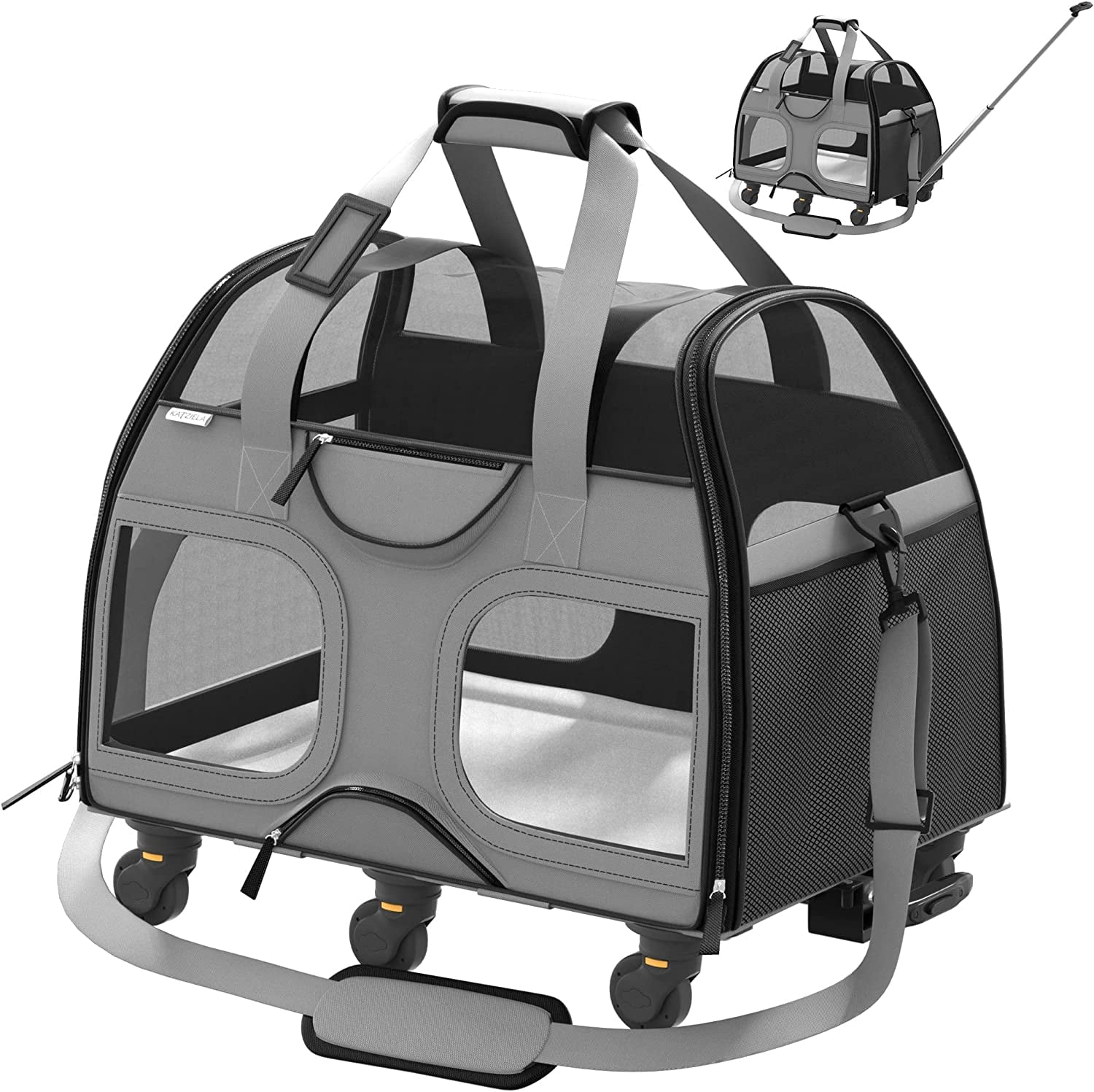 Katziela Luxury Rider Pet Carrier with Removable Wheels Telecopic Handle Airline Approved