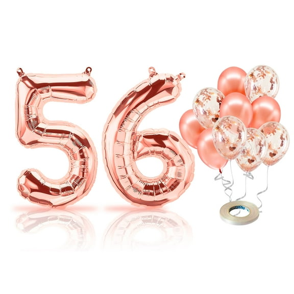 PARIS PRODUCTS - 56th Birthday Rose Gold Balloons & Number 56 Mylar Balloon, 56th Birthday Party Decor, 56th Birthday Decorations for Women, 56th Birthday Decorations Women 56